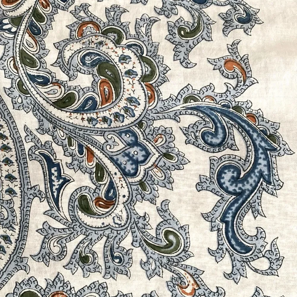 Beautiful Paisley Bird motifs Boho Large Silk Scarf in Blue, Green, Orange 30”
